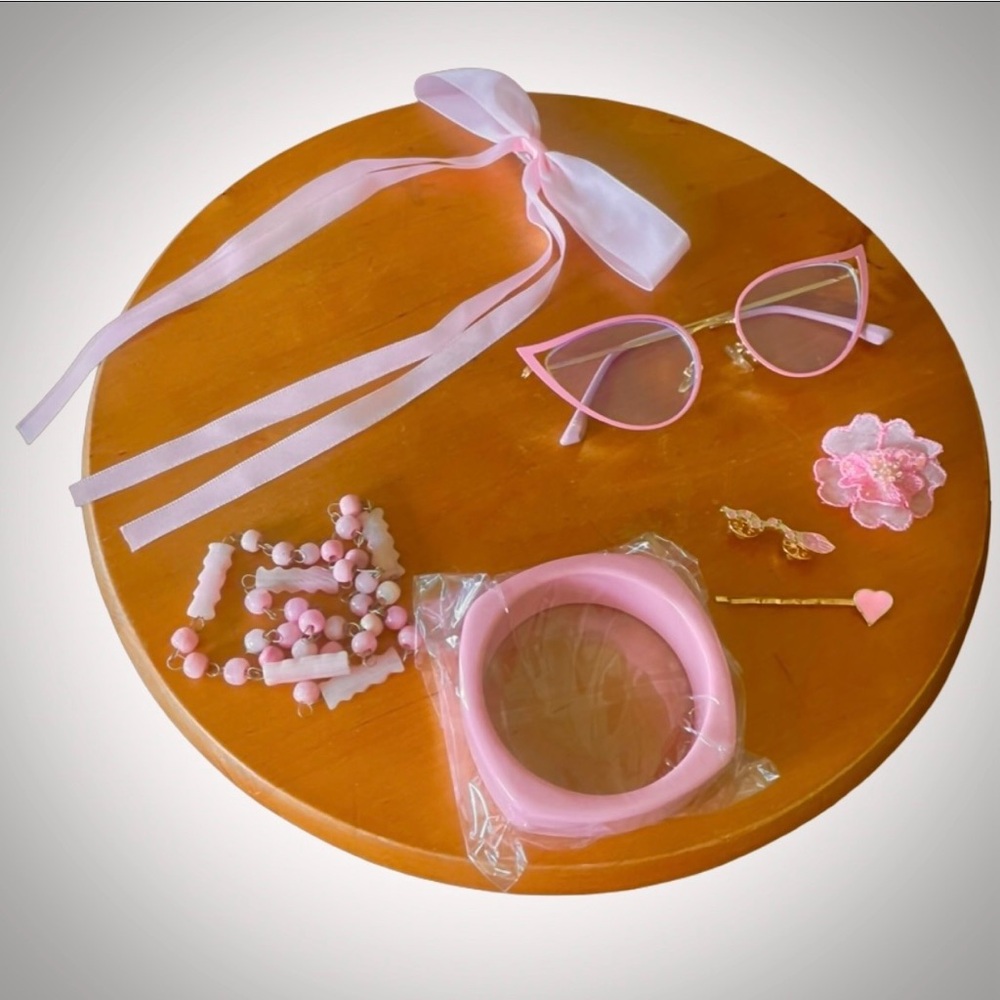 Elegant Pink Accessory Set with Glasses and Jewelry Bundle $80